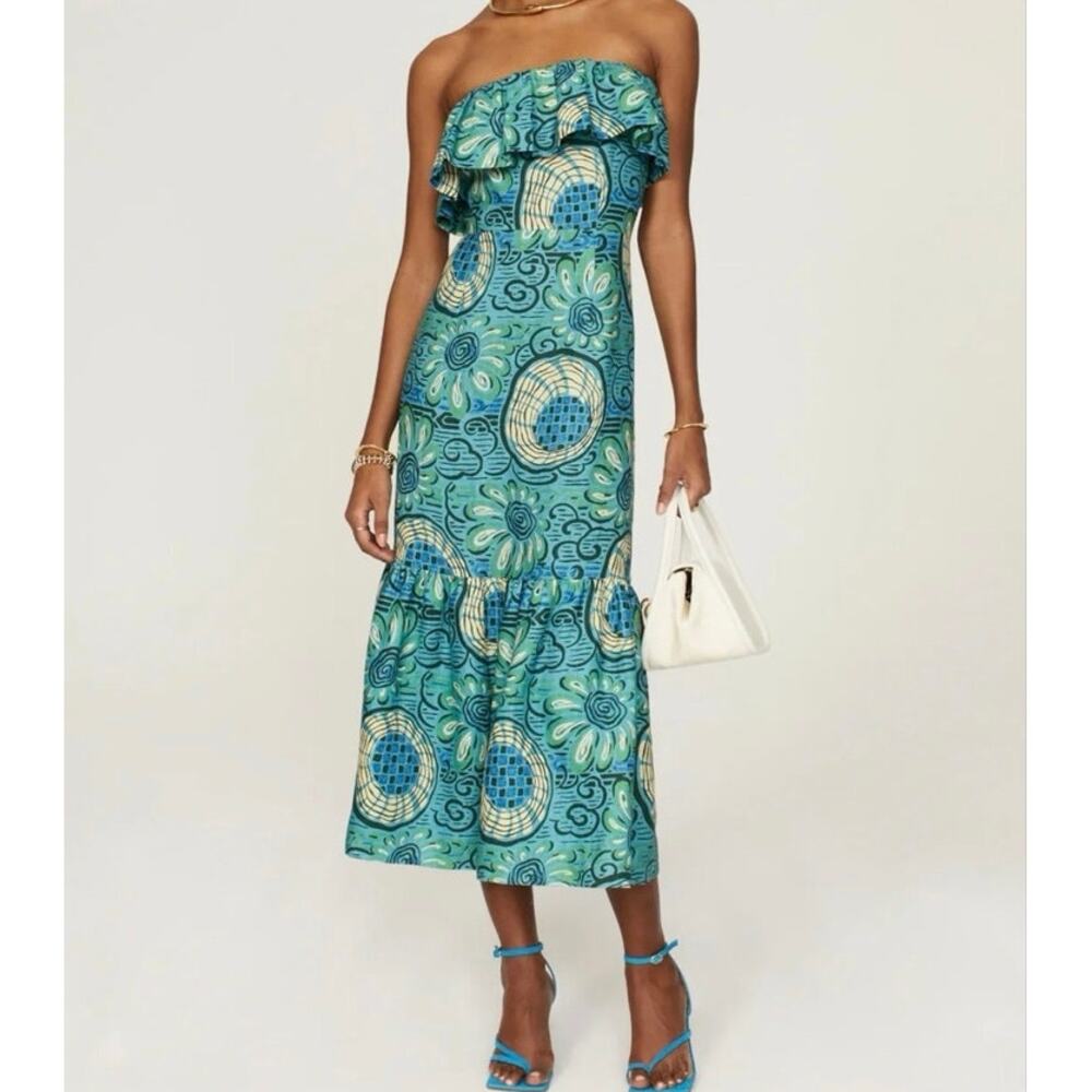 Rhode Thea ruffle strapless midi Dress Size 4